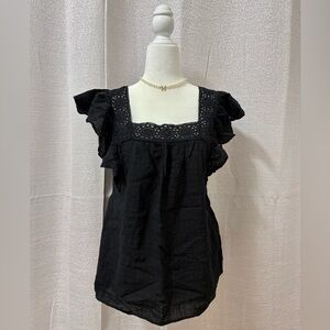 Max Studio Black Ruffle Sleeve Blouse Women’s S Boho Minimalist Hippie Festival